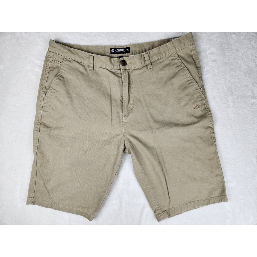 Element Men's Flat Front Chino Casual Shorts Beige 36"x11" Surf Skate‎ Clean